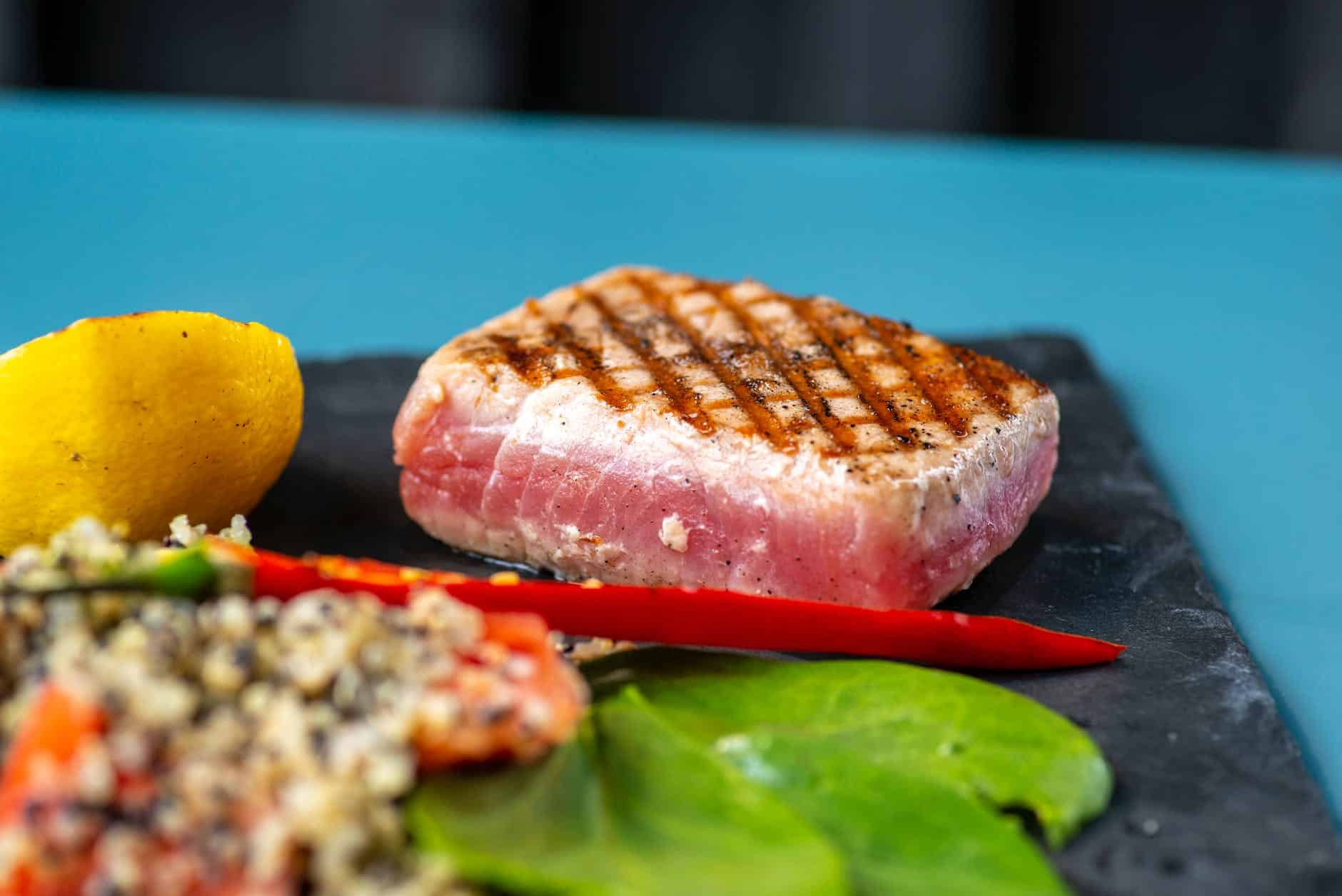 grilled tuna with vegetable salad dish